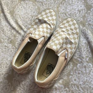 coffee checked slip on vans